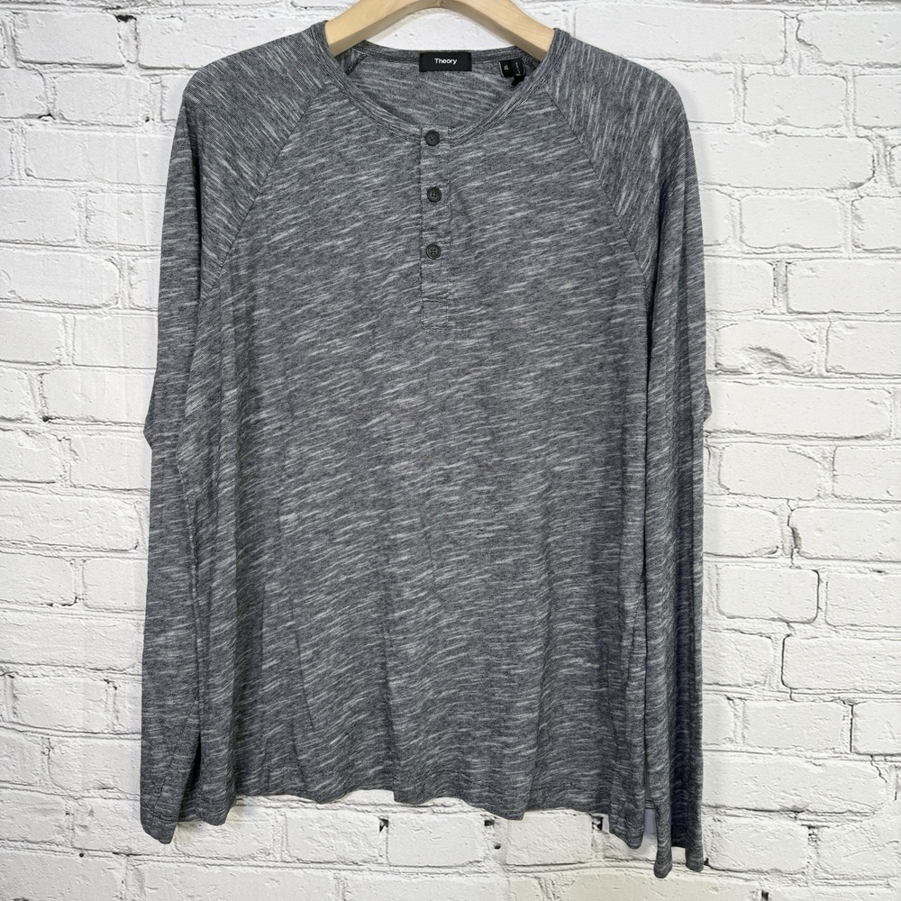 Theory Henley Shirt Mens XL Heather Charcoal Gray‎ Adrik L Ocean Slub Raglan